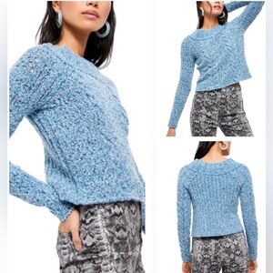 Free People Y2K Blue Marine Avalon Knit Cropped Pullover Sweater, Small, EUC